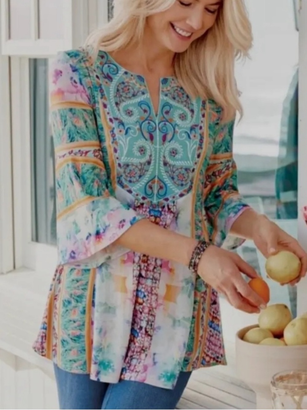 Soft surroundings pastel embroidered boho tunic